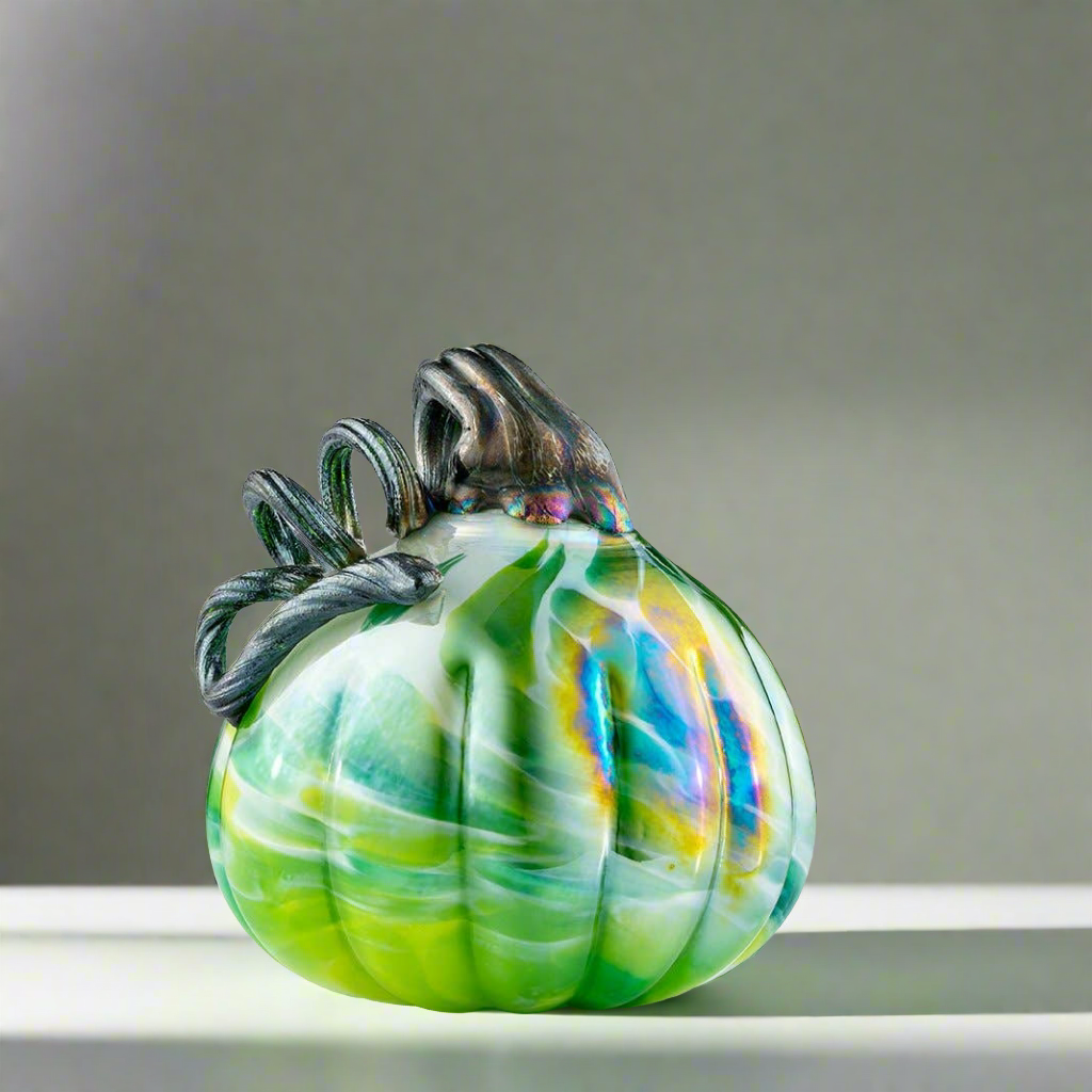 Handblown Glass Pumpkin - Green - Art Glass Haven