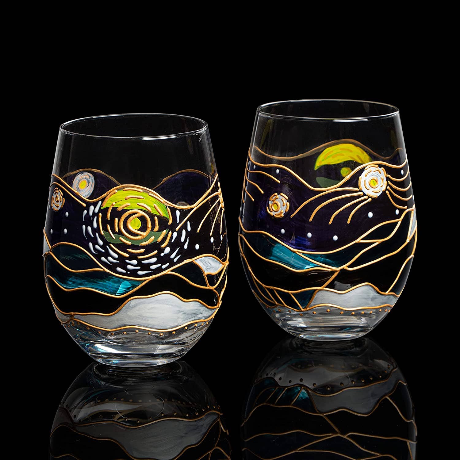 Van Gogh Artisanal Hand Painted Glasses (Set of 2) - Art Glass Haven
