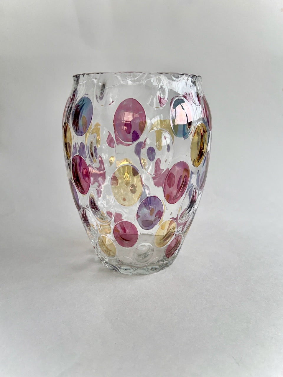 Vintage Nemo Borske Sklo Max Kannegiesser Czech Glass Vase - Optical Dot Design in Jewel Tones - Art Glass Haven