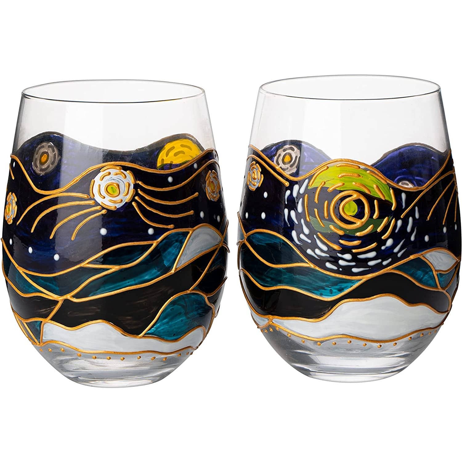 Van Gogh Artisanal Hand Painted Glasses (Set of 2) - Art Glass Haven