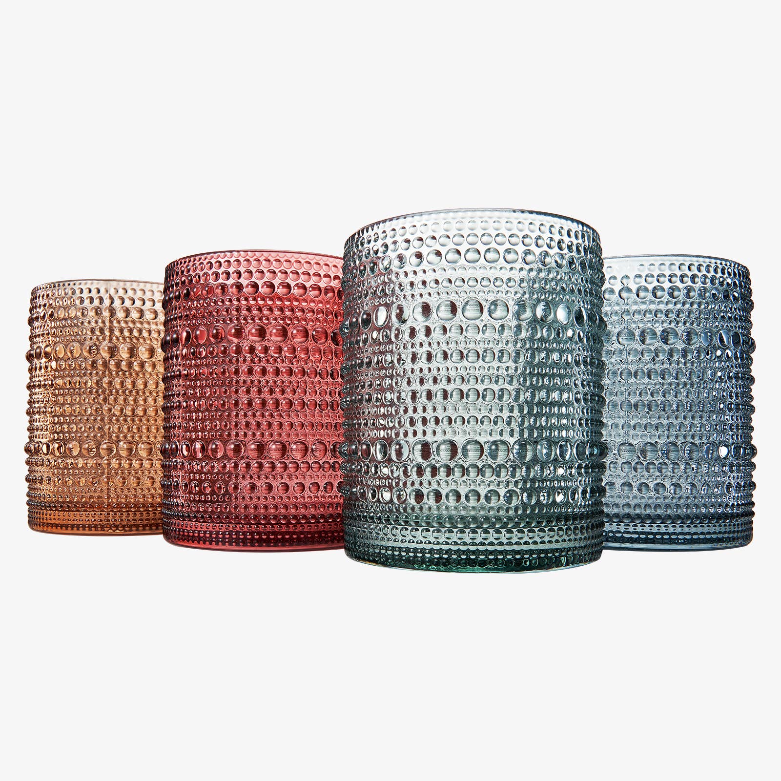 Muted Lowball Beaded Glasses (Set of 4) - Art Glass Haven