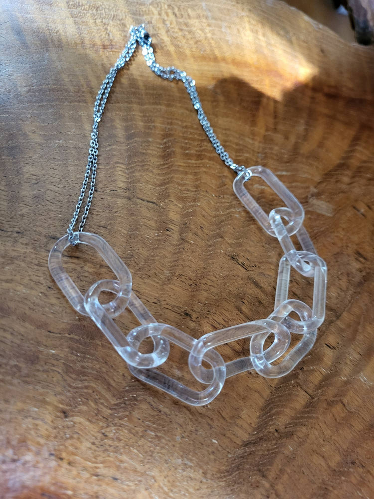Clear Blown Glass Chain Link Necklace