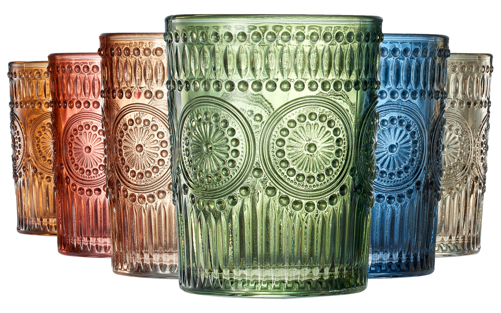 Colored Vintage Drinking Glasses Set | Set of 6 | 10 OZ