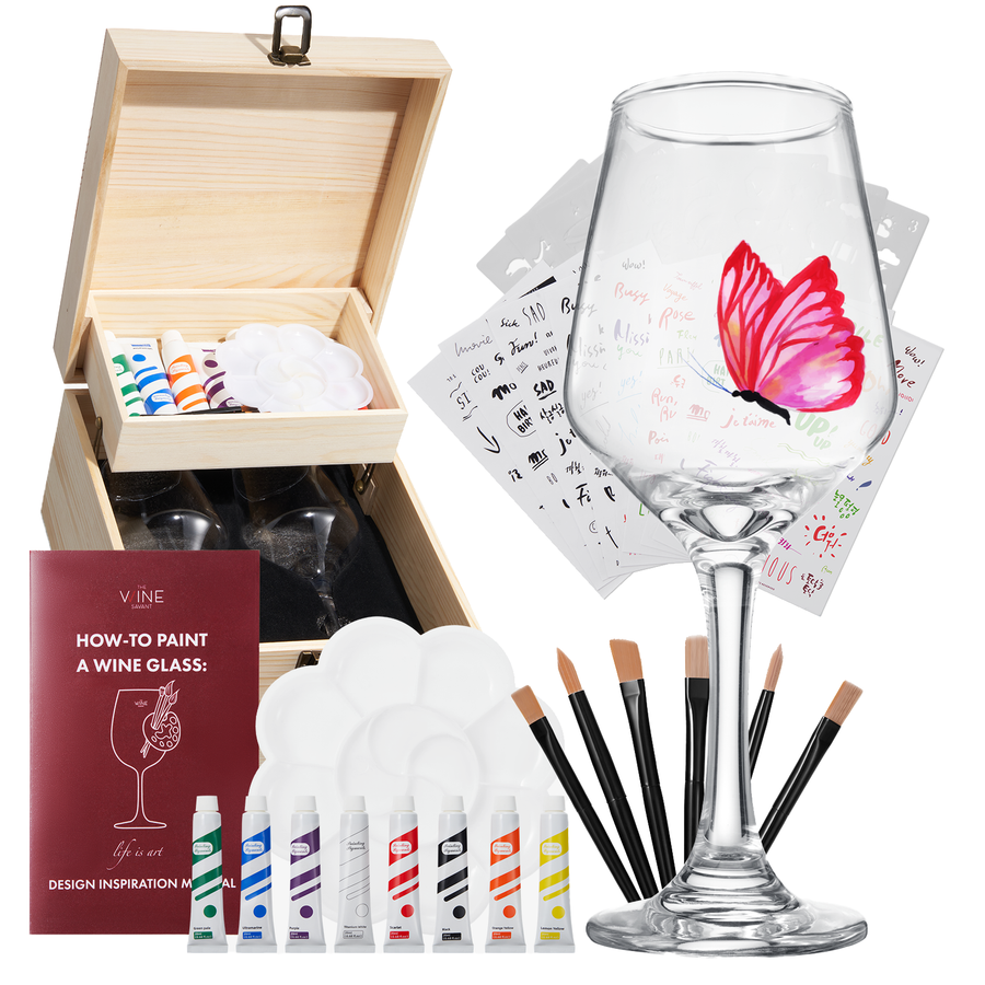 Wine Glass Painting Gift Set - Two 12 OZ Glasses