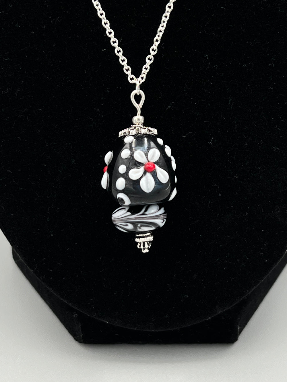 Handcrafted Black & White Flamework Pendant, Artisan Jewelry