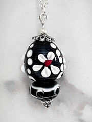 Black and White Flamework Bead Pendant Necklace