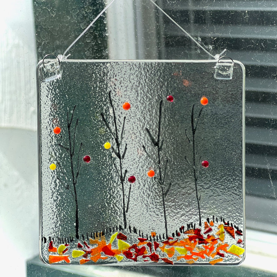 Fused Glass Wildflower Suncatcher in Autumn Tones