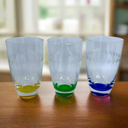 Portmeirion Crystal Glasses with Etched Laurel Design (Set of 3) – Green, Blue, and Yellow Base