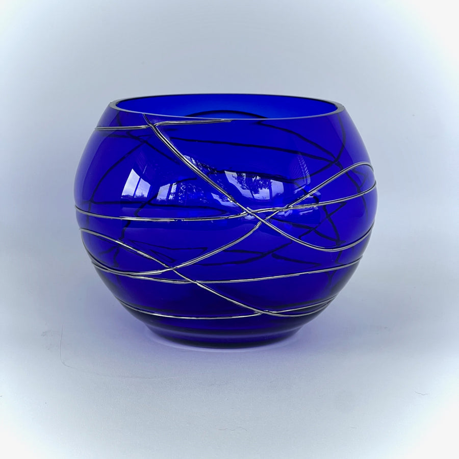 Cobalt Blue Glass Candleholder with Silver Swirls by PartyLite