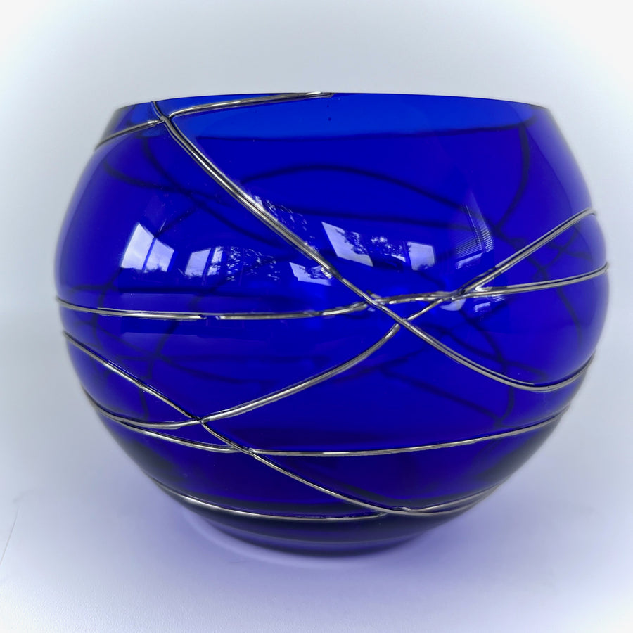 Cobalt Blue Glass Candleholder with Silver Swirls by PartyLite