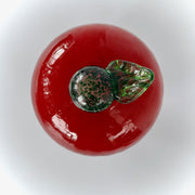 Handmade Red Crackle Glass Apple with Removable Green Leaf – Decor, Paperweight, or Functional Insect Trap