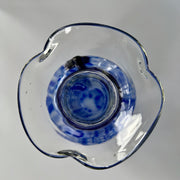 Hand-Blown Murano Style Glass Pitcher with Blue & White Swirl Pattern and Black Spiral Detailing