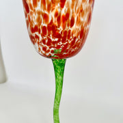 Royal Danube Hand-Blown Tulip-Shaped Art Glass Goblet with Red Speckled Bowl and Green Twisted Stem