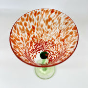 Royal Danube Hand-Blown Tulip-Shaped Art Glass Goblet with Red Speckled Bowl and Green Twisted Stem