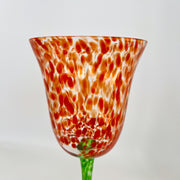 Royal Danube Hand-Blown Tulip-Shaped Art Glass Goblet with Red Speckled Bowl and Green Twisted Stem