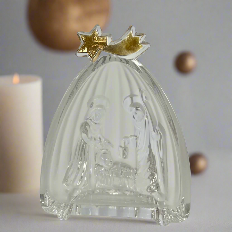 Mikasa Glass Nativity Scene – Molded Glass Holy Family with Star