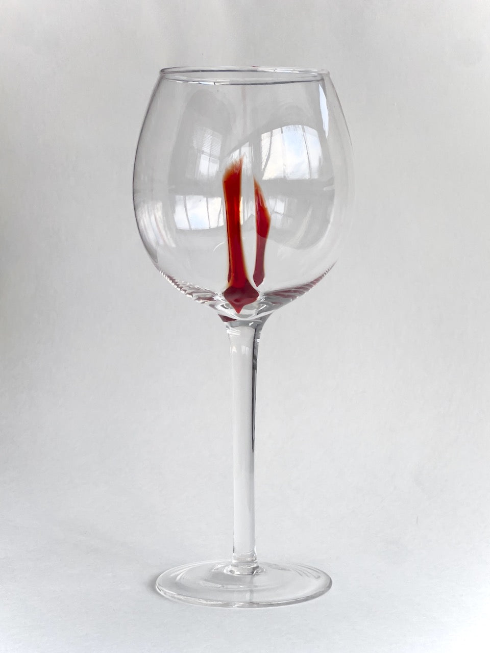 Handcrafted Modern Wine Glass with Red Accent - Artisan Blown Stemware