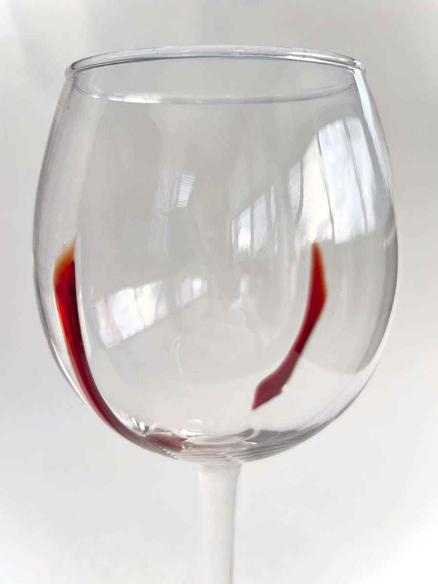 Handcrafted Modern Wine Glass with Red Accent - Artisan Blown Stemware