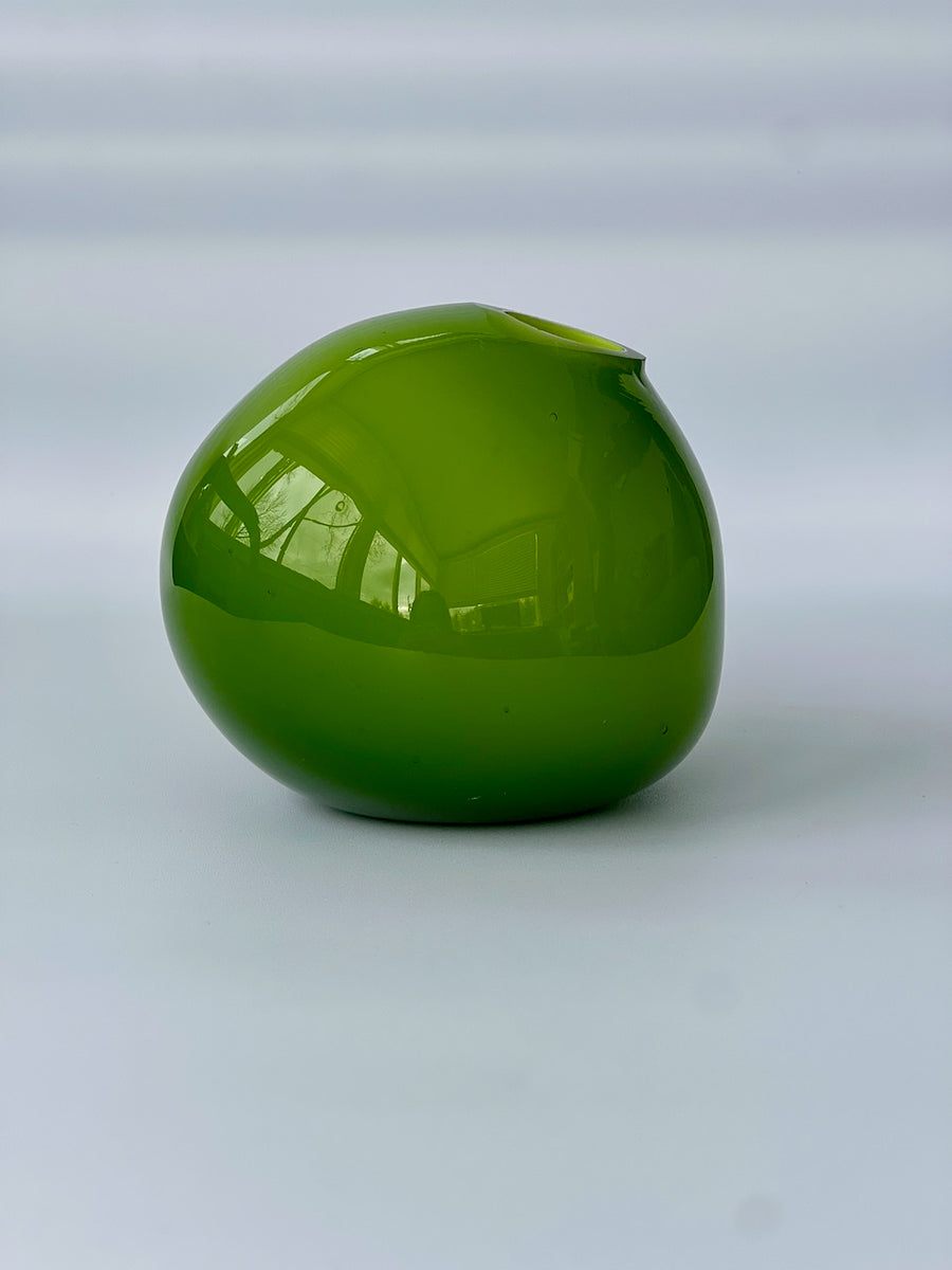 Modern Apple Green Glass Vase with White Interior