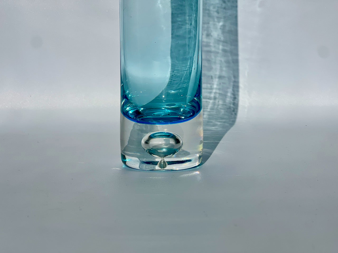 Hand-Blown Aqua Blue Glass Vase with Bubble Base