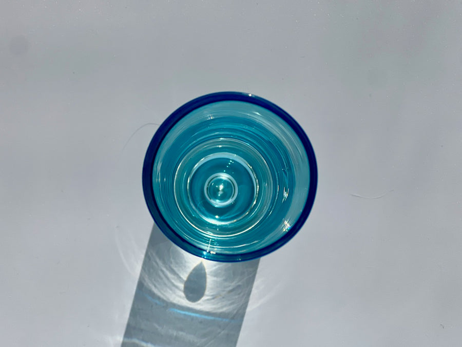 Hand-Blown Aqua Blue Glass Vase with Bubble Base