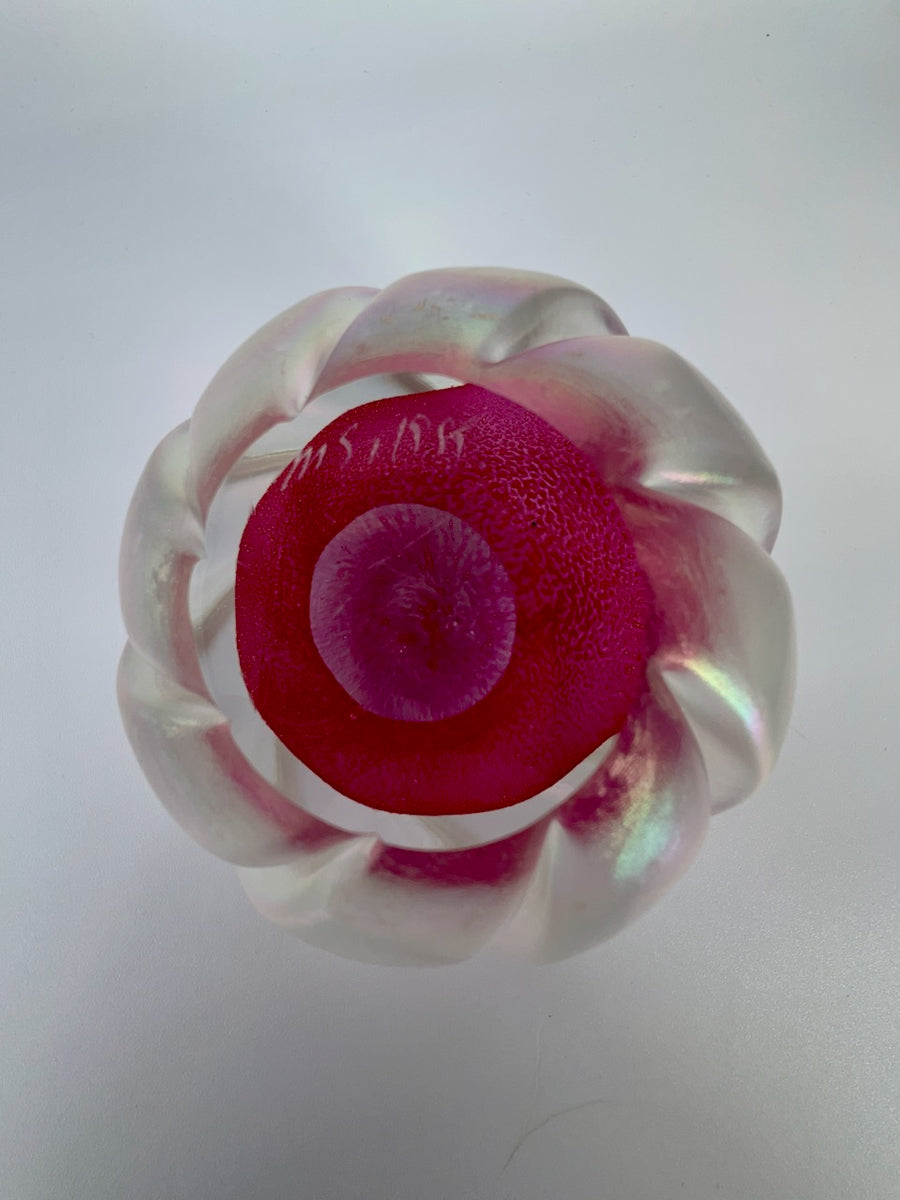 Iridescent Pink Spiral Glass Paperweight – Handcrafted by Maytum Studio