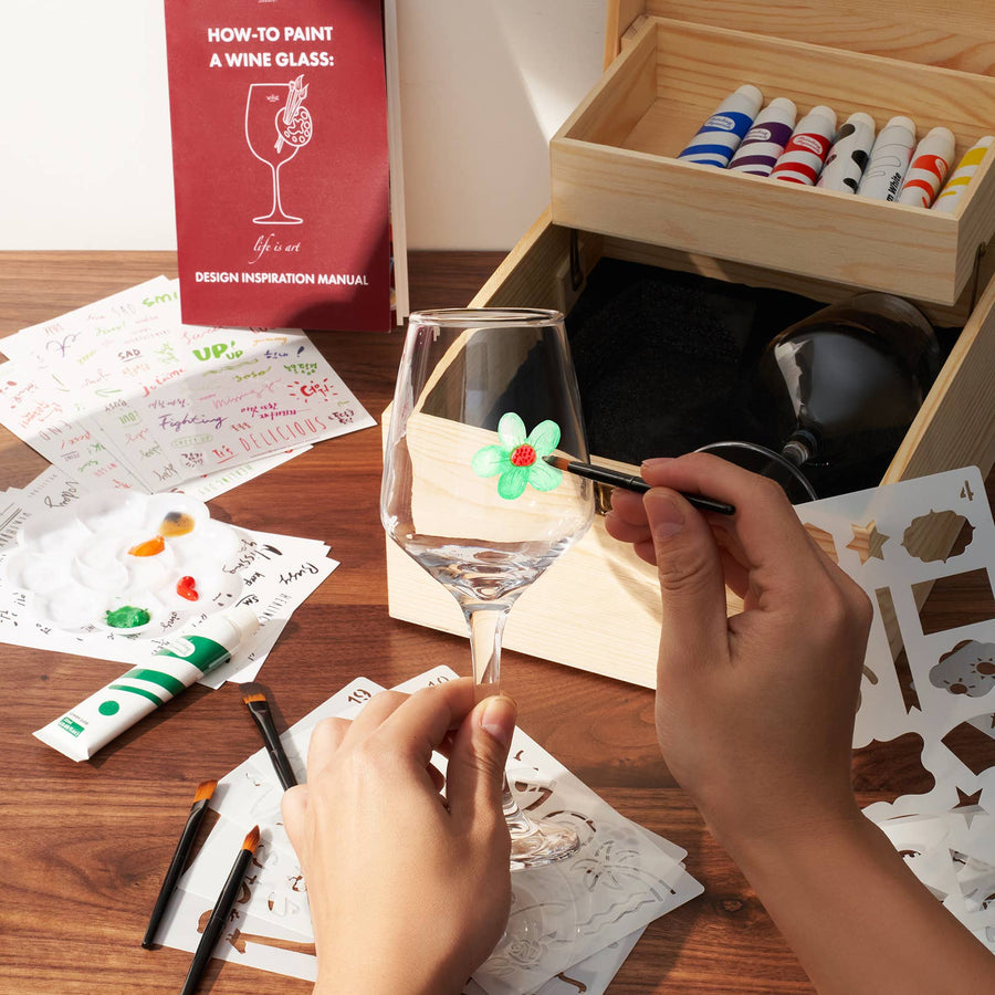 Wine Glass Painting Gift Set - Two 12 OZ Glasses