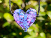 Lavender and Purple Rose Flameworked Glass Heart Necklace