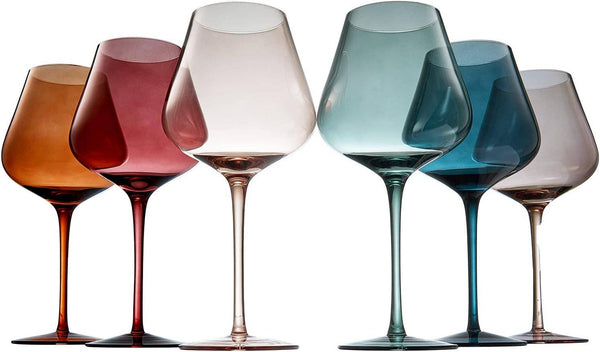 Art Deco Colored Crystal Wine Glass Large 15 oz St - 6 Colors